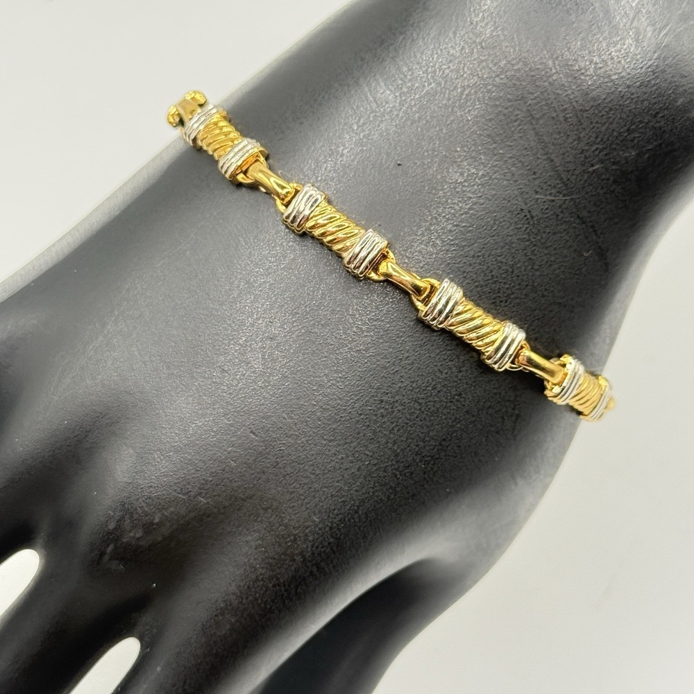 Vintage Dainty Ribbed Tennis Bracelet Gold and Silver Tone w/ Box‎ Clasp 6.5"